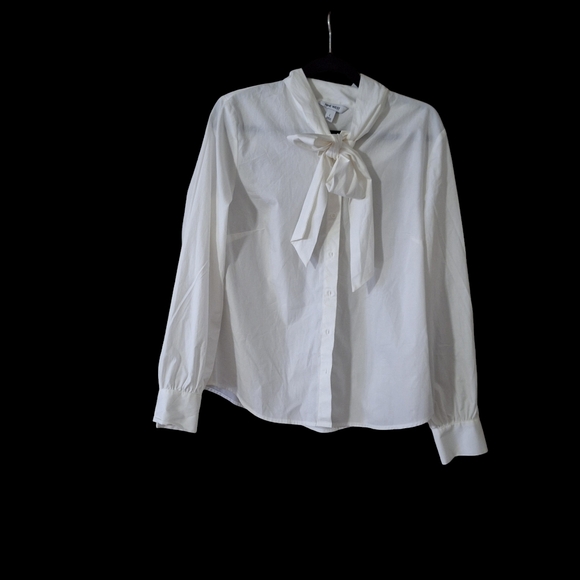 NWT Women's Nine West White Bow Neck White Button Down LongsleeveTop Siz… - Picture 4 of 6